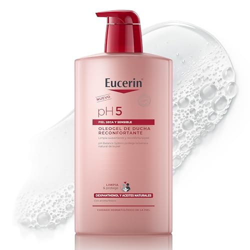 Eucerin pH5 Óleogel de Ducha Reconfortante (1000 ml), aceite limpiador corporal y facial con aceites naturales, fórmula extrasuave sin jabón, aceite para ducha para piel seca y sensible