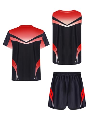 Hansber Kids Boys 3 Piece Sports Outfit Print T-shirt with Tank Top and Shorts Set Activewear Red 14 Years2