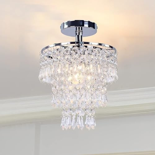 ksxnkhk Lámpara de Techo de Cristal para Isla de Cocina, luz de Techo pequeña Moderna de Lujo, luz de Techo de Cristal de 3 Niveles cromada, lámpara de Techo de Pasillo para baño Ent