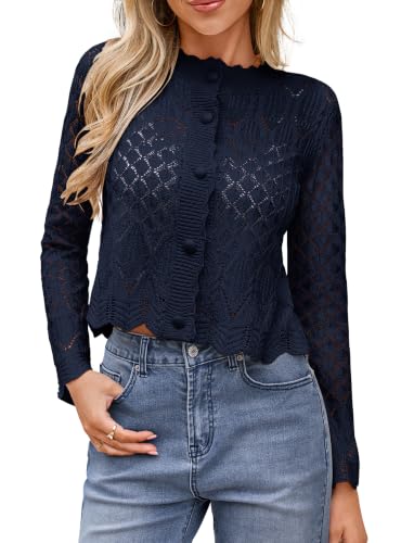 Simplefun Crop Cardigan For Women Lightweight Crochet Sweaters Office Wear - image 1