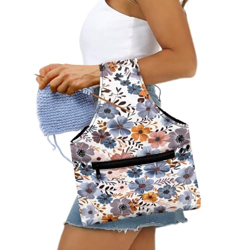 Image of Floral Yarn Storage Bag Organizer Small Crochet Organizers and Storage for Women Knitting Crochet Tote Bag Holding Yarn, Crochet Hooks, Crochet Needles