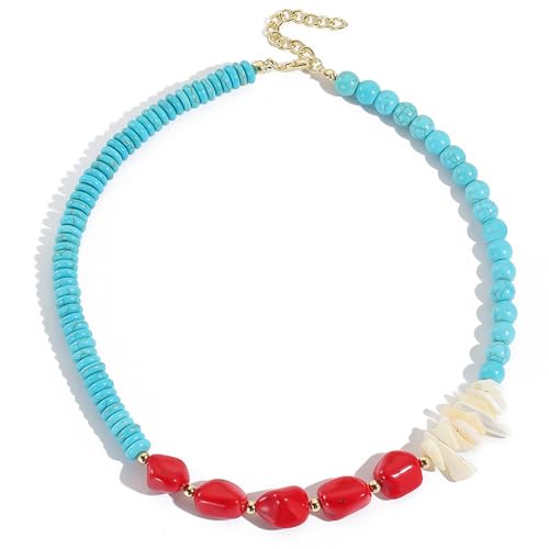 HETICA Turquoise Bead Necklace Suitable for Women Adjustable Bohemian Red Turquoise Shell Necklace Jewelry