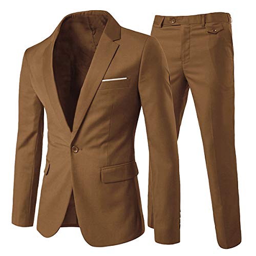 Allthemen Abiti da Uomo Abito da Sposa Slim Fit a 2 Pezzi Abito da Lavoro con Un Bottone Giacche Blazer Pantaloni Cachi L