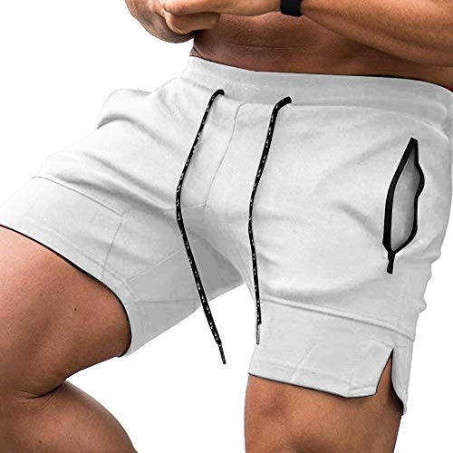 COOFANDY Men's Gym Workout Shorts Weightlifting Squatting Short Fitted Training Bodybuilding Jogger with Pocket White