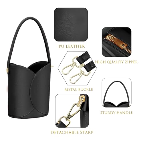 Bucket Bag for Women Vegan Leather Handbags with Removable Strap Small Shoulder Purse Crossbody Totes Bags4
