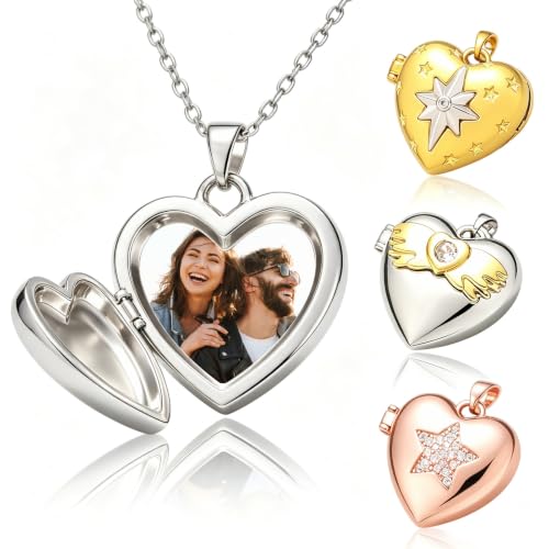 QSZ Personnalisé Photo Collier Femme Pendentif Médaillon Locket Collie pour Femme avec Nom Texte Personnalisée Porte Photo Chaîne Cadeau Pour Fille Maman Petite Amie Épouse (Colier 7)