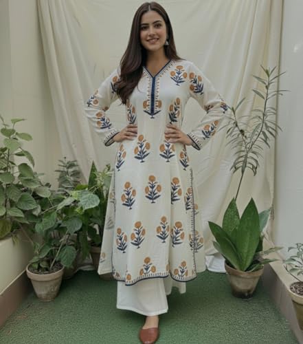 Image of ANNI Designer Women's Viscose Blend Printed Straight Kurta with Palazzo | Ethnic Kurta Pant Set | Floral Casual Wear Suit | Festive Office Wear Traditional Outfit for Women