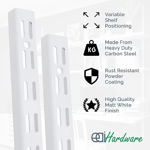 EAI Twin Slot Wall Mounted Upright Shelving - Pack of 10, White, 1000mm | Strong, Heavy Duty Steel Shelf | For Shed, Garage, Indoor Storage | Easy To Install Rack 4 EAI Twin Slot Wall Mounted Upright Shelving - Pack of 10, White, 1000mm | Strong, Heavy Duty Steel Shelf | For Shed, Garage, Indoor Storage | Easy To Install Rack - Image 4