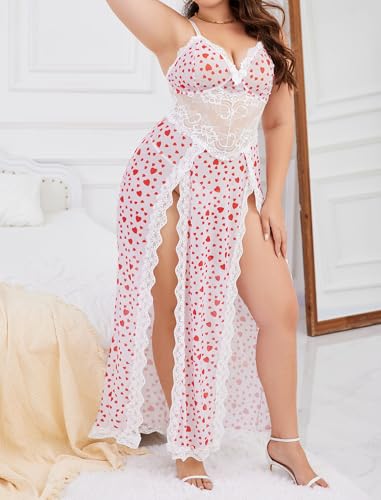 Image of Alrovetoney Plus Size Lingerie For Women Babydoll Sexy Mesh Maxi Nightdress Exotic Sleepwear Side Slits