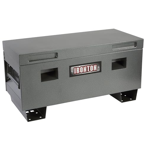 Ironton 36-Inch Heavy-Duty Steel Jobsite Box 16-Gauge Steel Storage Chest with Hammertone Finish and Lockable Lid Grey