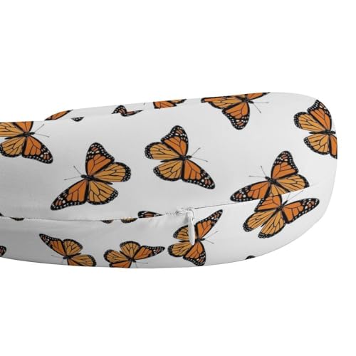 Image of Pain Relief Travel Neck Pillow Butterfly Flying, Memory Foam U Shaped Support, Breathable Zip Cover for Airplane Car Office Men Women