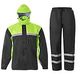 Men's Rain Suit High Visibility Reflective Work Rain Jacket Pants for All Sport Farm Fishing Motorcycle (Large)