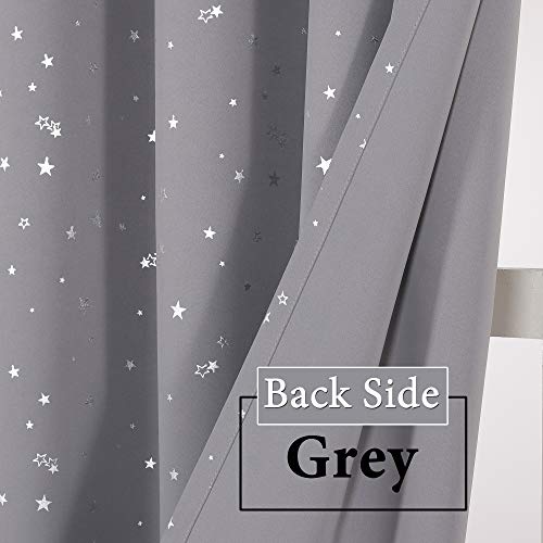 H.versailtex Blackout Star Curtains For Kids Room Boys Girls Twinkle Silver Stars Full Light Blocking Cute Thick Soft Curtain Drapes, Grommet Top, 2 Panels, 52" W X 63" L, Grey #TOP4