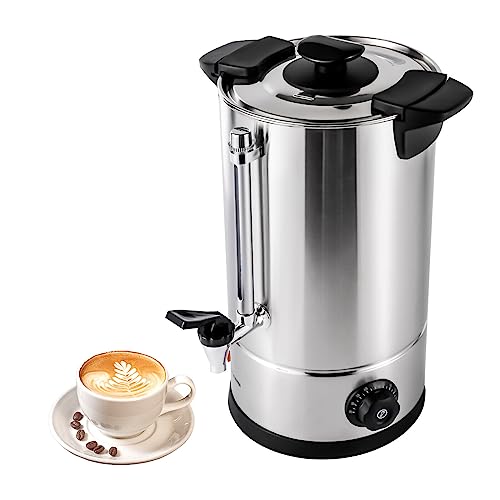 YINZINR Commercial Coffee Urn, 10L/ 50-60cup Portable Stainless Steel Large Hot Drink Dispenser, Easy Two Way Coffee Maker Urn w/Cool-Touch Handles & Lid, Easy to Clean, Silver (10L)
