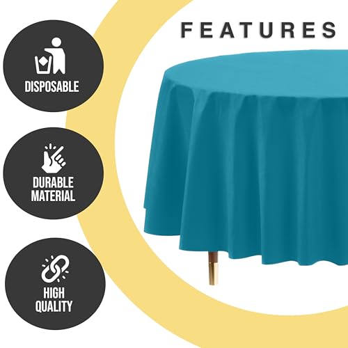 Image of Exquisite 66% Thicker Premium Turquoise Round Tablecloth 0.5 Mil 24 Pack Plastic Table Cloth Disposable 84 Inch Round Plastic Tablecloth Won't Tear Easily Like Cheap Thin Brands