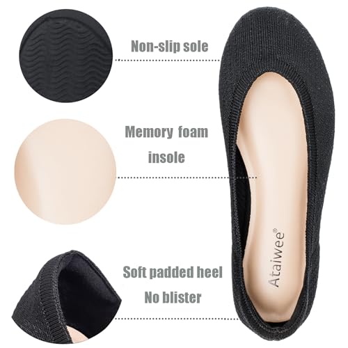 Ataiwee Women's Wide Width Flat Shoes - Fashionable Soft Knit Breathable Slip-on Ballet Flats.4
