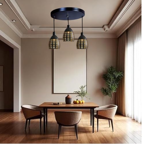 Image of GreyWings Antique Hanging Light for Home, Black Aluminium 3 Light Pendant Ceiling Lamp, Vintage Chandelier,(Bulb not Included) Cluster Set