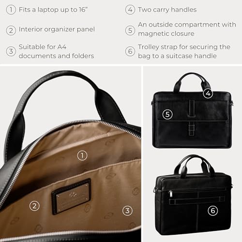 Time Resistance Leather Briefcase - Italian Handmade Leather Laptop Bag - Handbag for Men and Women 6