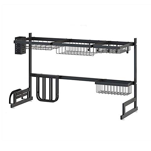 LANTUS Escurreplatos de acero inoxidable con bandeja de goteo para platos, cuencos, tazas para estante de cocina, extraíble, 23 niveles (85 x 32 x 52 cm)