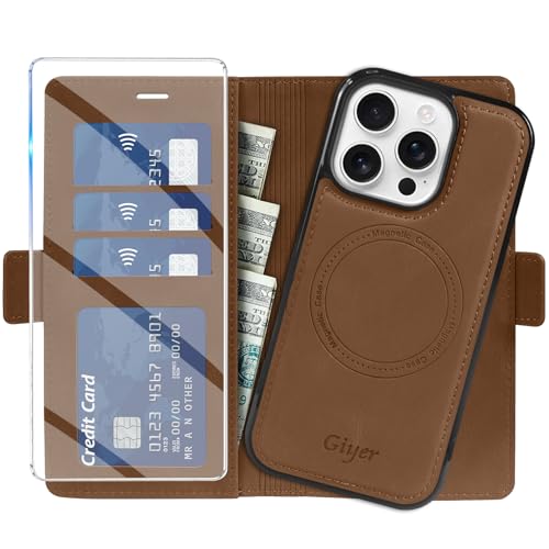 Étui iPhone 16 Pro Max Giyer en cuir marron avec support et film écran