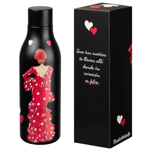 Botella térmica 500 ml – acero inoxidable sin BPA – diseño flamenca – reutilizable – regalo original – IllustrArte – Macarena