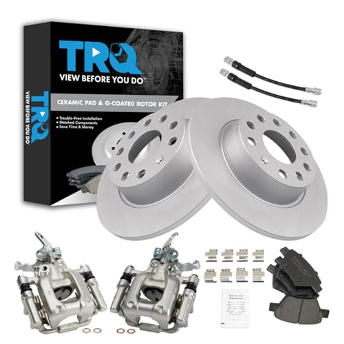 Image of TRQ Rear Brake Pad and Rotor Set Ceramic 272mm Coated Rotors Calipers Compatible with 2010-2012 2014 Volkswagen Jetta