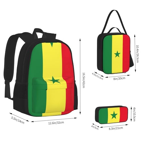 nanger Flag Of Senegal Print 3-Piece Set Backpack, Lunch Bag And Pencil Case, For Travel, College, And Daily Use4