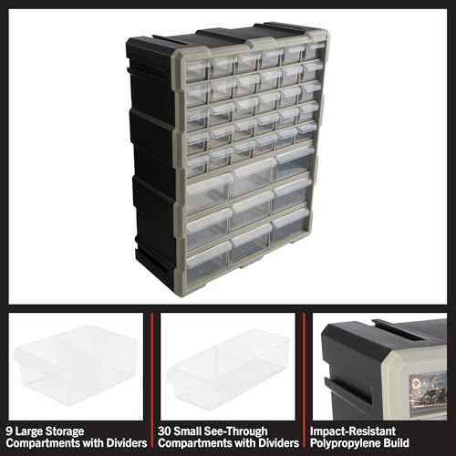 Stalwart 39-Drawer Plastic Small Parts Organizer - Desktop or Wall Storage Drawers for Organizing Hardware, Crafts, Garage, or Classroom (Black) thumbnail 5
