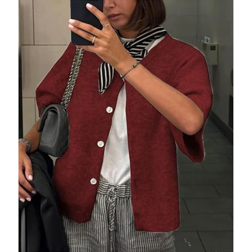 Image of Women Y2k Knitted Crop Cardigan Shirt Short Sleeve Button Down Ribbed Knit Crop Top Outwear Top Tee Shirt
