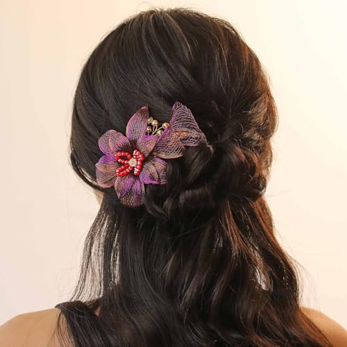 Pinza para pelo tipo flor con cristales, hecha a mano miniatura 3