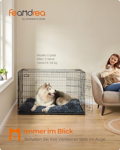 Feandrea Hundekäfig, klappbar, mit 2 Türen, ausziehbare Kunststoffschale, 136 x 79 x 87 cm, XXXL, schwarz PPD054B01