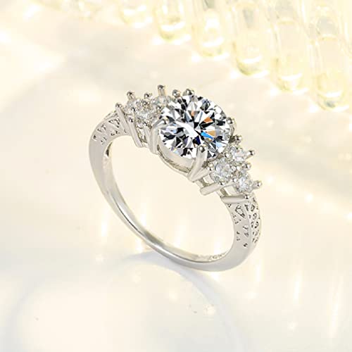 ZDIFDIC Women's Promise Ring Engagement Ring Radiant Cut 925 Sterling Silver Diamond Cubic Zirconia CZ 7-Stone Mossamite Ring Anniversary Wedding Ring Christmas Gift (6#)3
