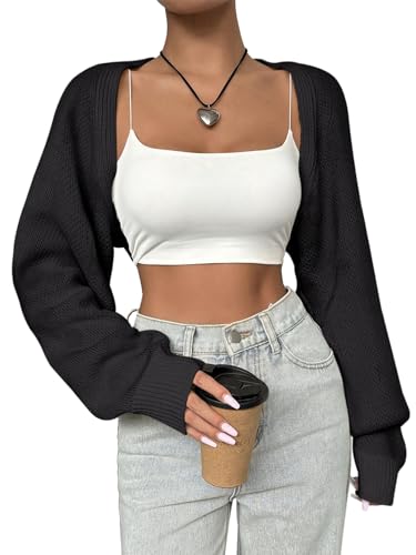 SPR&JOY Women’s Bolero Shrug Sweaters, Knitted Open Front Long Sleeve Cropped Tops, Solid Cute Sexy Casual Fashion Cardigans