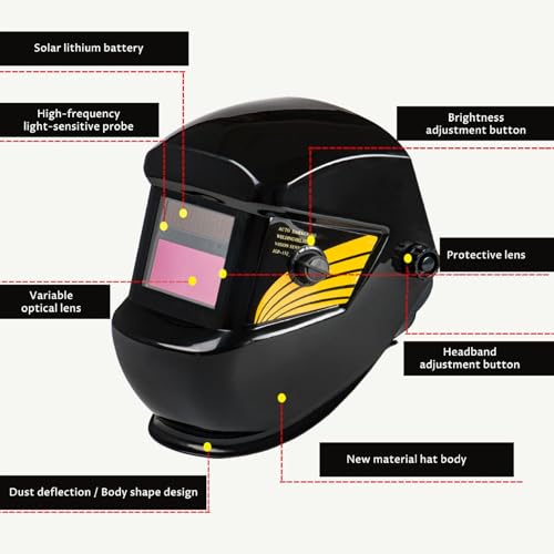 Casque de soudage automatique solaire avec cagoule réglable et écran rabattable à 180° - 7