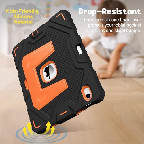 Image of Fintie Kids Friendly Case for iPad (A16) 11th Generation 11 Inch (2025), iPad 10th Generation 10.9 Inch (2022), Fully-Body Rugged Heavy Duty Shockproof Protective Case with Kickstand, Black /Orange