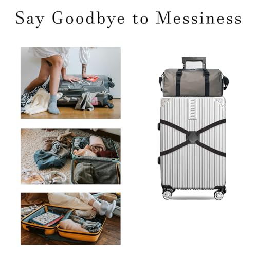 Image of 2 Pack Adjustable Luggage Bungee Straps - Elastic Travel Belt for Suitcases, Handbags & Carry-Ons | Secure Organizer with High Elasticity | Portable Waist Strap (Black)