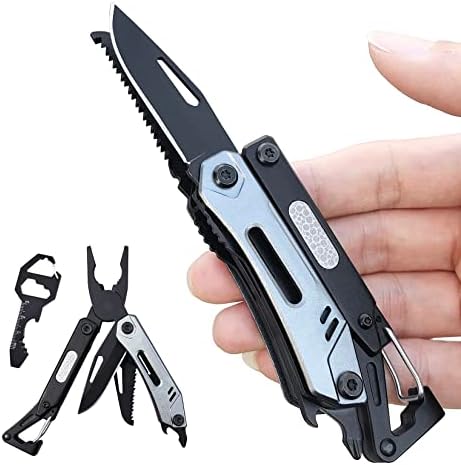 XGIZMOO Small Multitool 9-in-1 Pocket Knife, Needle Nose Pliers, Lightweight Outdoor Camping Buckle Survival Gear Multipurpose Gadgets With Nylon Sheath, Gifts for Men, 30CR13 Steel