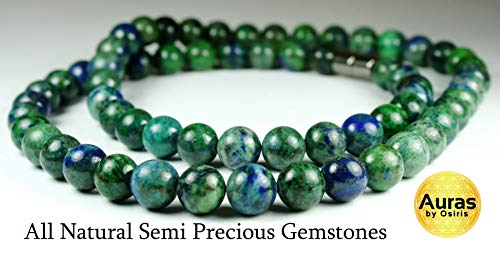 Azurite Crystal Necklace For Men/Women - Chrysocolla Crystal Bead Necklace - Chrysocolla Lapis Lazuli Necklace - Natural Gemstones - Beaded Choker Necklaces For Women/Men (19, 02: 8Mm Bead Diameter) #TOP2