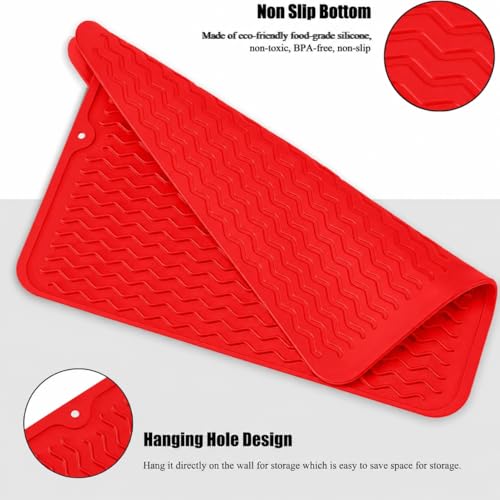 Image of HOMETHREADS Silicone Dish Drying Mat, Silicone Draining Board Mat, Silicone Dish Draining Mats, Kitchen Sink Dish Drainer Mat Racks for Kitchen Counter Protector, 40x30cm (Red)