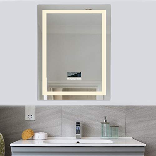 Flyelf Bathroom Wall Mirror,with Two Bluetooth Speakers,Illuminated Touch Control Dimmable 600x800mm