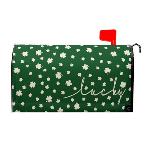 Image of St Patricks Day Mailbox Cover Magnetic Green Clovers Shamrock Waterproof Mailbox Wrap Post Cover Standard Size 25.5x21 Inch for Garden Yard Outdoor Outside Patio Seasonal Holiday Decor