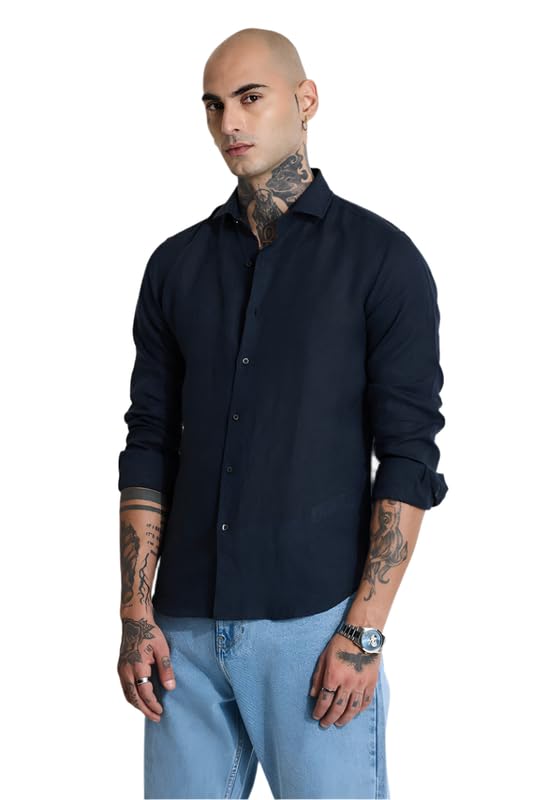 Image of SNITCH Men Casual Shirt | Slim Fit Full Sleeve Classic Collar Solid Pattern | 100% Linen, Breathable & Lightweight Fabric, Machine Washable