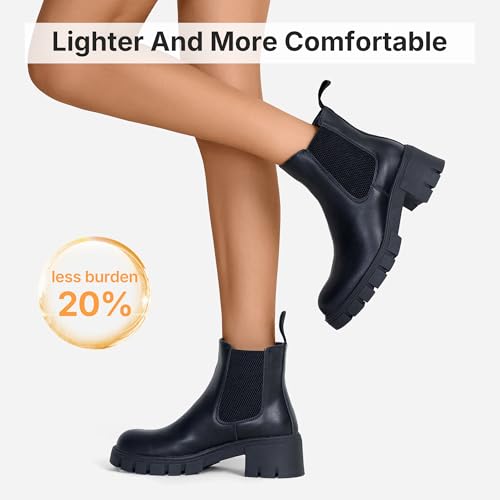 Vepose Women's 936 Chelsea Ankle Boots Platform Lug Sole Elastic Slip on Booties3