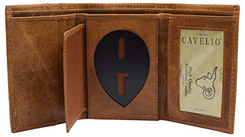 RFID Genuine Leather Trifold Badge Holder Wallet Police Badge Holder USA Series (Tan)