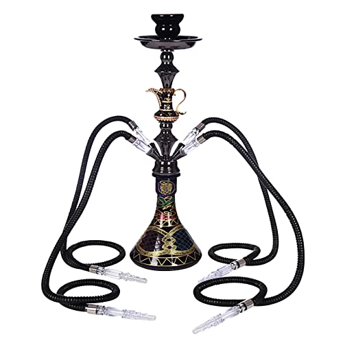 ZYFC Set di Narghilè a 2 o 4 Tubi, Narghilè in Vetro da 21 Pollici con Base Stabile in Vaso di Vetro, Ciotola in Ceramica e Posacenere con Pinze per Carbone, Senza BPA, Regalo Pronto (Size : 4 Hoses)