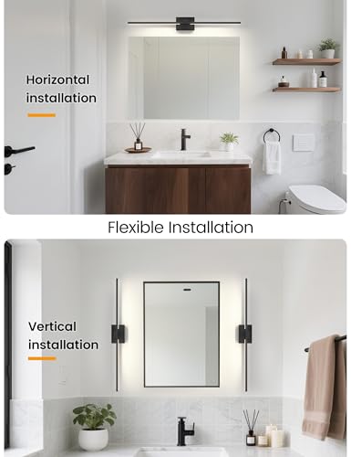 Image of NIORSUN 39.4 Inch Modern Bathroom Light Fixture, 34W 5CCT Dimmable LED Black Bathroom Vanity Lights Over Mirror, Vanity Lights for Bathrooms Restroom Mirror