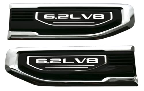 Image of Pair New 6.2L V8 Vent Emblems Kit 3D Driver Passenger Side Badge Compatible with 2019-2026 GMC Sierra GM 85160715 86532094 (6.2L V8-Chrome)