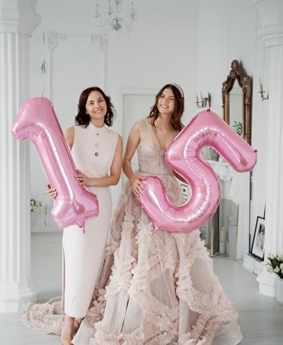 Image of 40 Inch Pink Number 5 Balloon, 5th Birthday Decoration Boys Girls