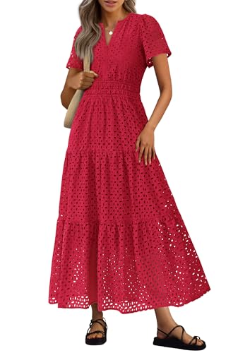 PRETTYGARDEN Womens 2025 Summer Maxi Dress Short Sleeve V Neck