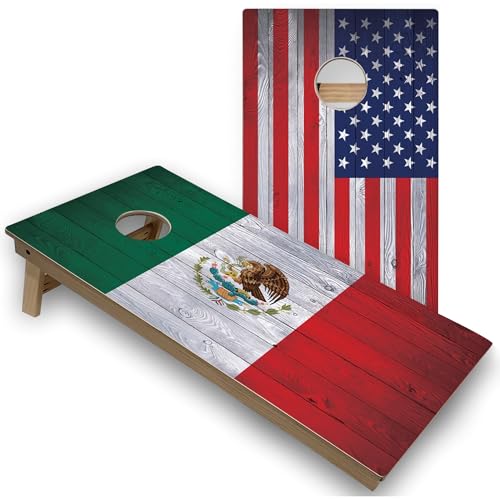 Skip's Garage Mexico & USA Flag All-Weather Cornhole Boards - PVC - Include CASE + Hole Lights